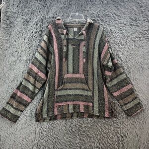 Sandy Mexican Baja Hoodie Poncho Baja Surfer Mens XL Beach Green Brown